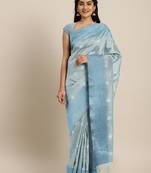 CLASSICATE from the house of The Chennai Silks  Blue Embroidered Work Tissue Cotton Saree With Running Blouse