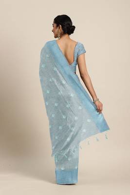 CLASSICATE from the house of The Chennai Silks  Blue Embroidered Work Tissue Cotton Saree With Running Blouse 3
