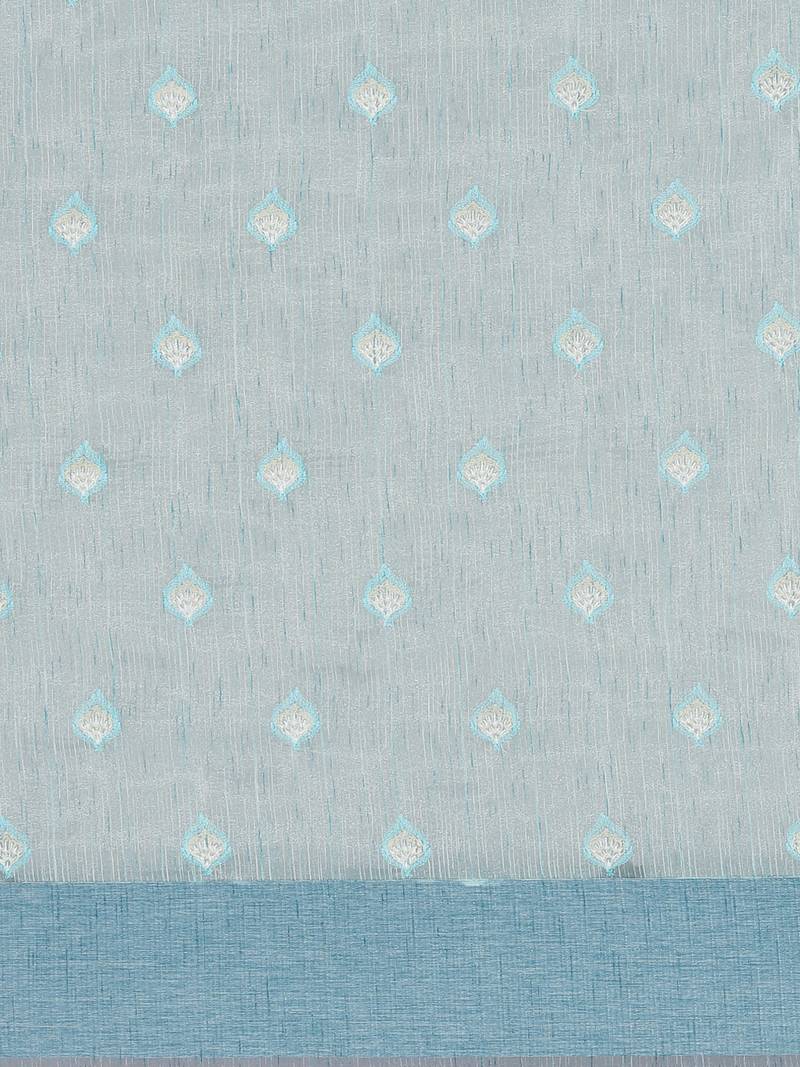 CLASSICATE from the house of The Chennai Silks  Blue Embroidered Work Tissue Cotton Saree With Running Blouse