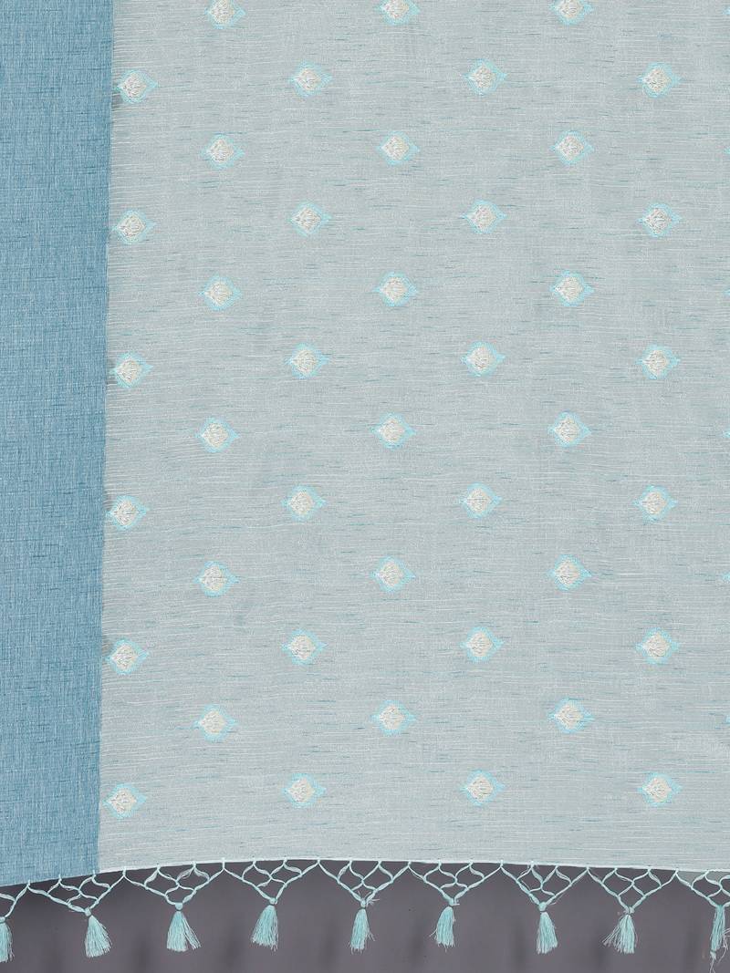 CLASSICATE from the house of The Chennai Silks  Blue Embroidered Work Tissue Cotton Saree With Running Blouse