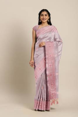 CLASSICATE from the house of The Chennai Silks  Orange Embroidered Work Tissue Cotton Saree With Running Blouse 1