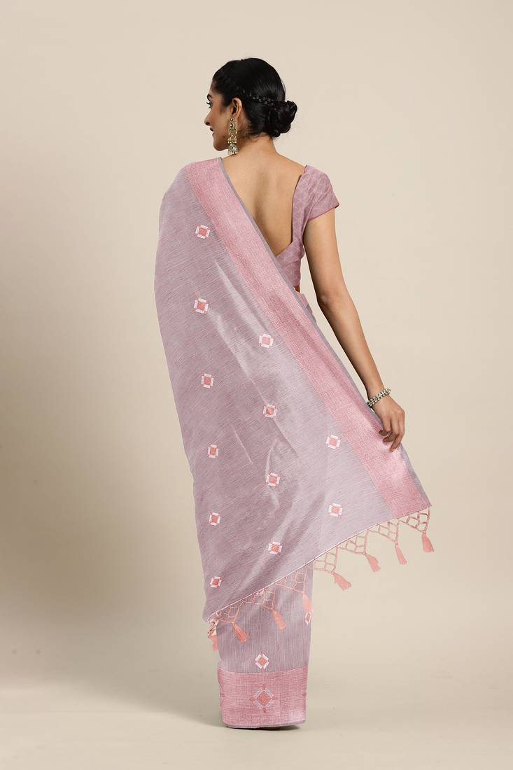 CLASSICATE from the house of The Chennai Silks  Orange Embroidered Work Tissue Cotton Saree With Running Blouse