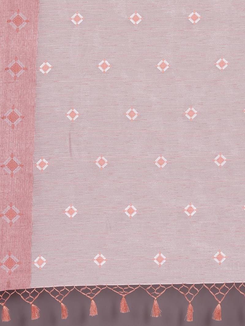 CLASSICATE from the house of The Chennai Silks  Orange Embroidered Work Tissue Cotton Saree With Running Blouse