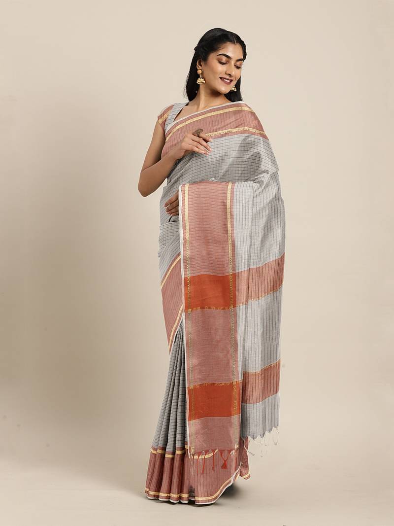 CLASSICATE from the house of The Chennai Silks  Cream South Cotton Saree Without Blouse