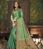 Green woven banarasi silk saree with blouse