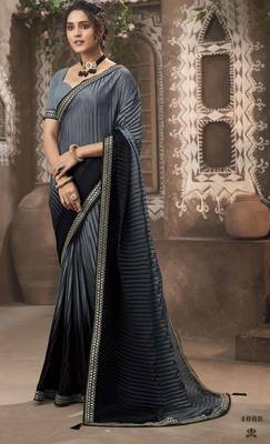 Mirror Work Border Chinnon Cruss Saree 1