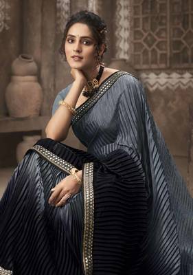 Mirror Work Border Chinnon Cruss Saree 2