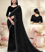 black colour Pakistani Georgette Silk Saree Swarovski Diamond Work Saree