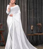 white COLOUR PAKISTANI GEORGETTE SILK SAREE SWAROVSKI DIAMOND WORK SAREE