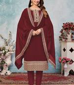 Maroon embroidered faux georgette salwar