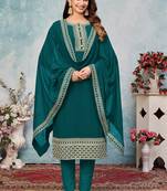 Dark-teal embroidered faux georgette salwar