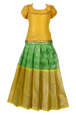 Shivangi Girls Green Floral Waves Pattu Pavadai 1