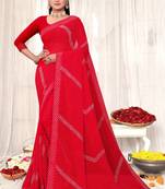 red Colour Pakistani Georgette Silk Saree Swarovski Diamond Work Saree