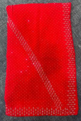 red Colour Pakistani Georgette Silk Saree Swarovski Diamond Work Saree 2