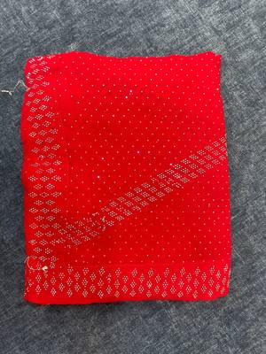 red Colour Pakistani Georgette Silk Saree Swarovski Diamond Work Saree 3