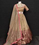 Golden Color Jacquard With Weaving Work Semi Stitched Lehenga Choli & Unstitched Blouse With Dupatta 