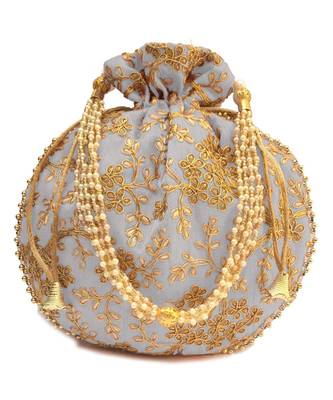 Vintage Gulley Womens Ethnic and Traditional Hand-Held Potli for Giffting and Weddings - Grey 1