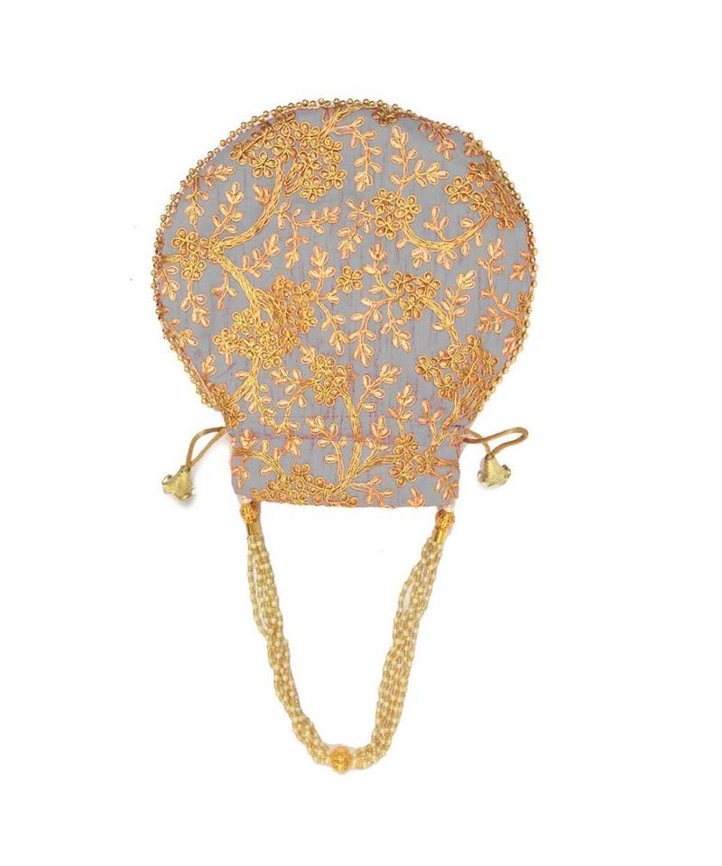 Vintage Gulley Womens Ethnic and Traditional Hand-Held Potli for Giffting and Weddings - Grey