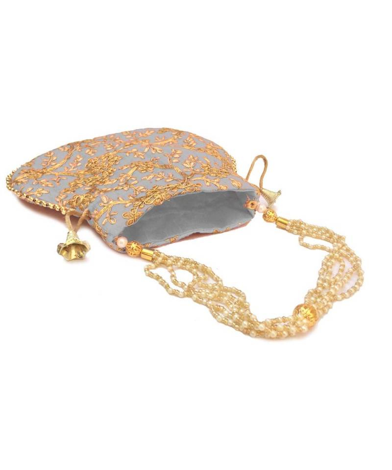 Vintage Gulley Womens Ethnic and Traditional Hand-Held Potli for Giffting and Weddings - Grey