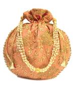 Vintage Gulley Womens Ethnic and Traditional Hand-Held Potli for Giffting and Weddings - Light Peach