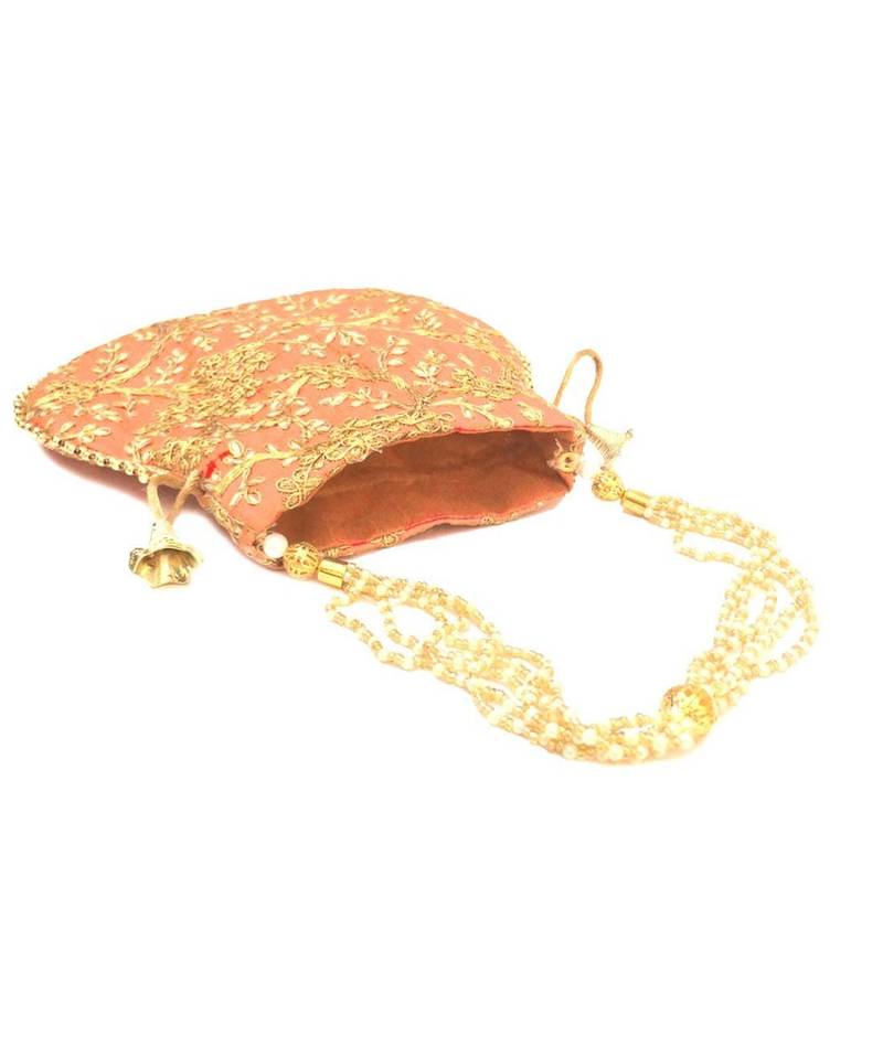 Vintage Gulley Womens Ethnic and Traditional Hand-Held Potli for Giffting and Weddings - Light Peach