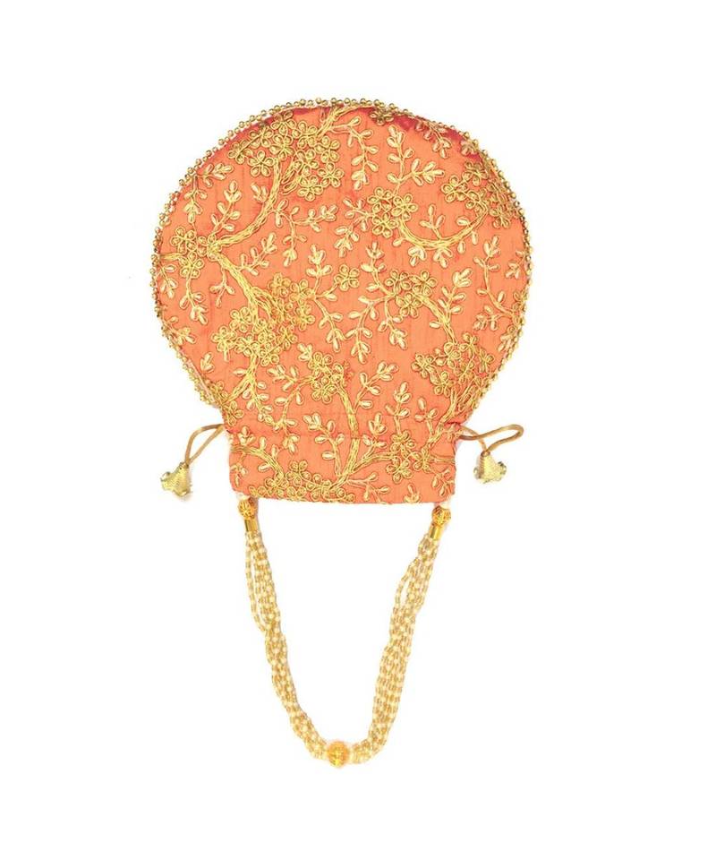 Vintage Gulley Womens Ethnic and Traditional Hand-Held Potli for Giffting and Weddings - Light Peach