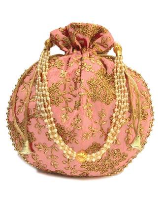 Vintage Gulley Womens Ethnic and Traditional Hand-Held Potli for Giffting and Weddings - Baby Pink 1