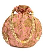 Vintage Gulley Womens Ethnic and Traditional Hand-Held Potli for Giffting and Weddings - Baby Pink