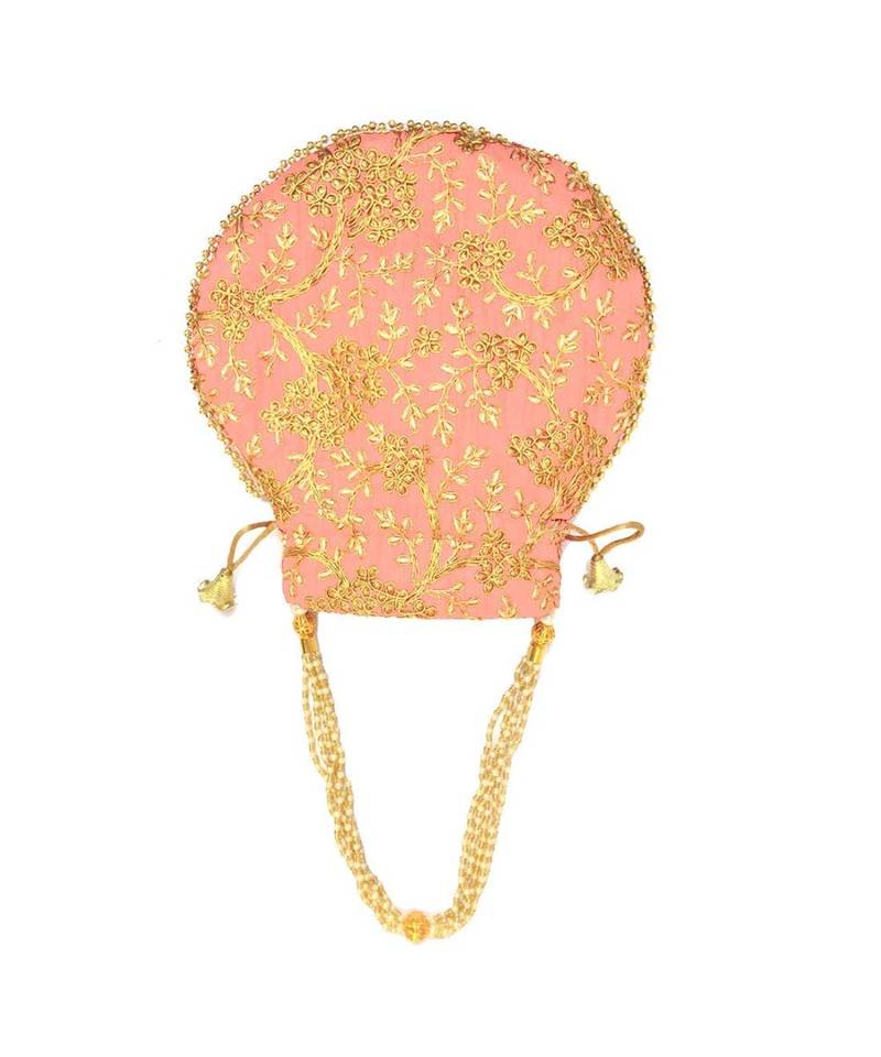 Vintage Gulley Womens Ethnic and Traditional Hand-Held Potli for Giffting and Weddings - Baby Pink