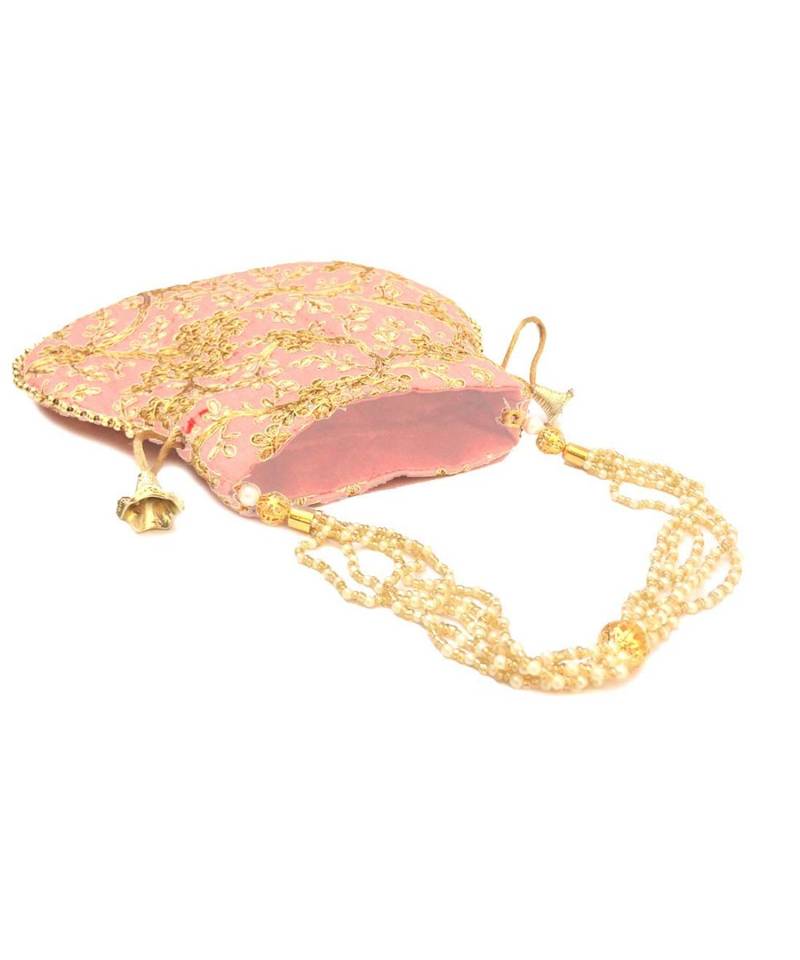 Vintage Gulley Womens Ethnic and Traditional Hand-Held Potli for Giffting and Weddings - Baby Pink