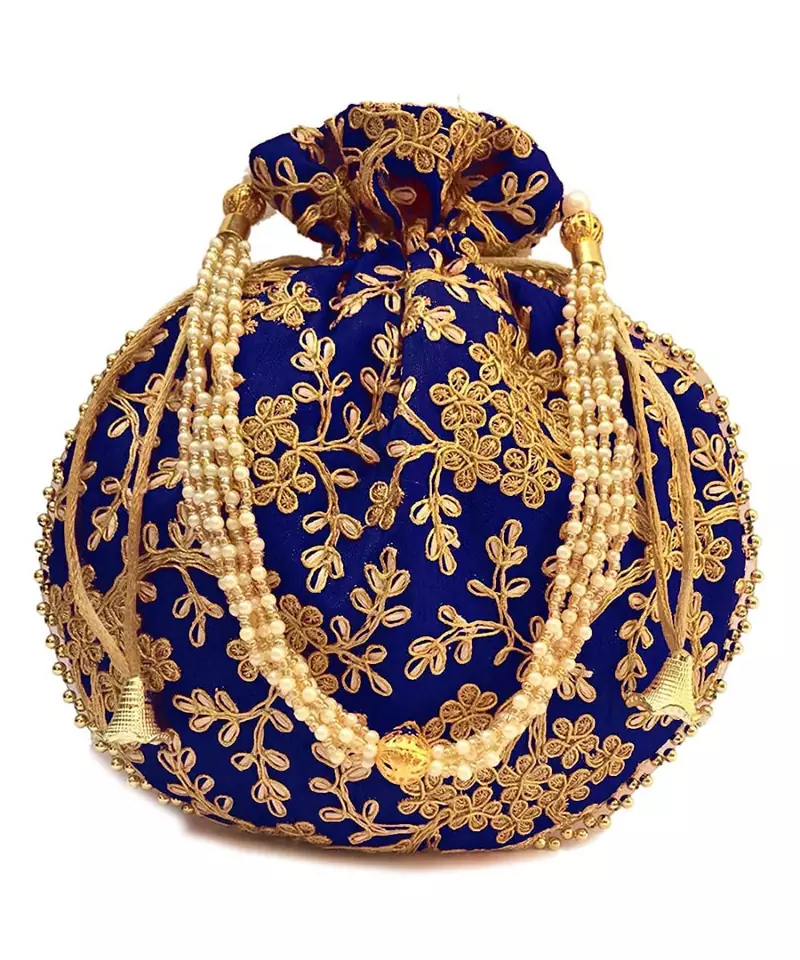 Vintage Gulley Womens Ethnic and Traditional Hand-Held Potli for Giffting and Weddings - Dark Blue