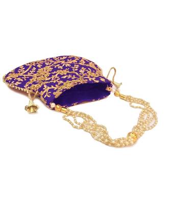 Vintage Gulley Womens Ethnic and Traditional Hand-Held Potli for Giffting and Weddings - Dark Blue 2