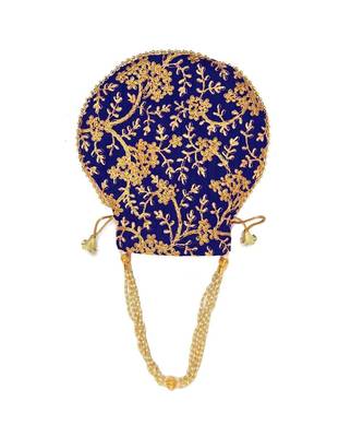 Vintage Gulley Womens Ethnic and Traditional Hand-Held Potli for Giffting and Weddings - Dark Blue 3