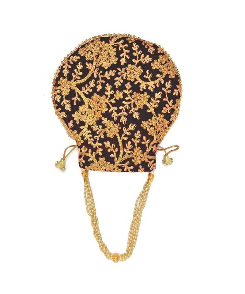 Vintage Gulley Womens Ethnic and Traditional Hand-Held Potli for Giffting and Weddings - Black