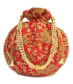 Vintage Gulley Womens Ethnic and Traditional Hand-Held Potli for Giffting and Weddings - Red