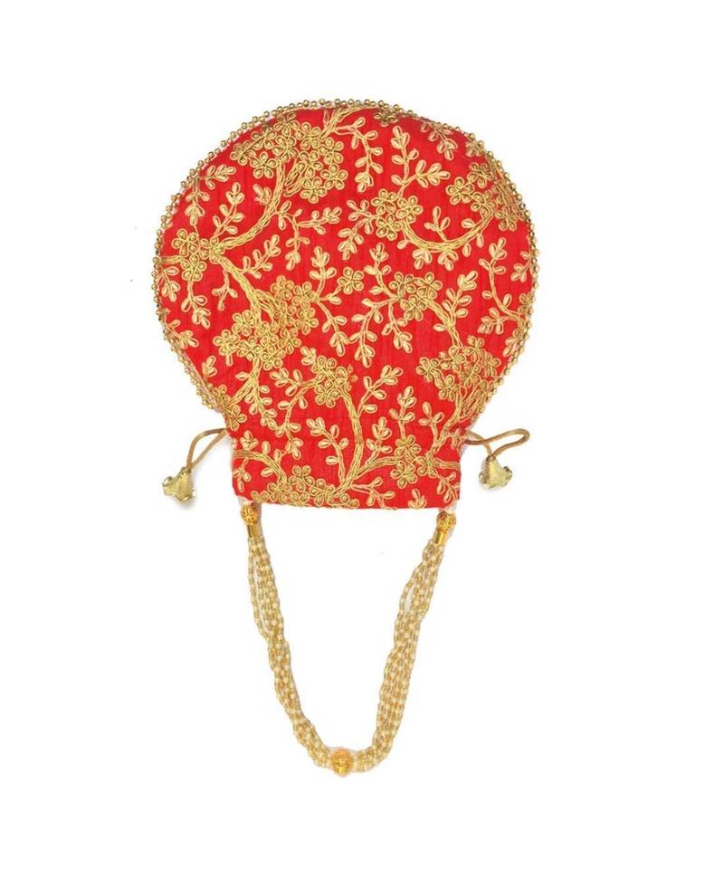 Vintage Gulley Womens Ethnic and Traditional Hand-Held Potli for Giffting and Weddings - Red