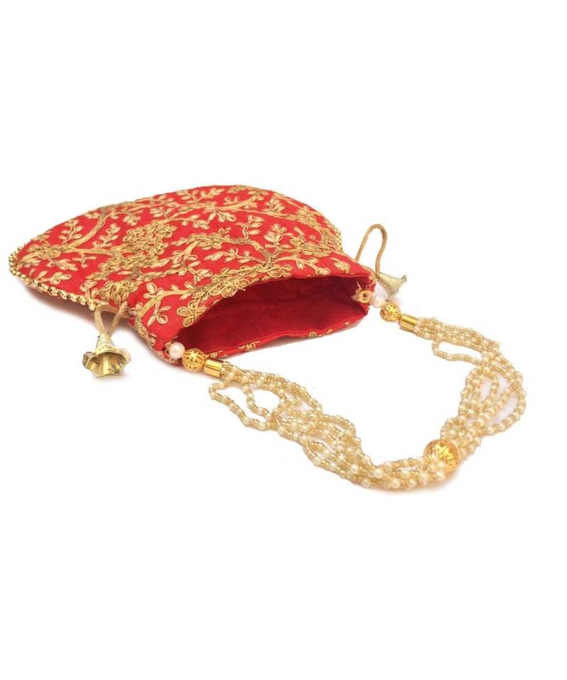 Vintage Gulley Womens Ethnic and Traditional Hand-Held Potli for Giffting and Weddings - Red