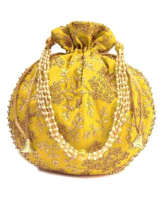 Vintage Gulley Womens Ethnic and Traditional Hand-Held Potli for Giffting and Weddings - Yellow 1