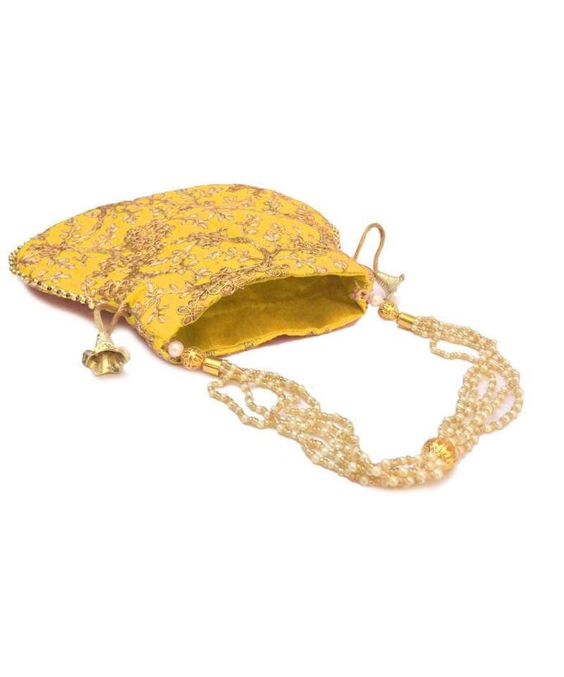 Vintage Gulley Womens Ethnic and Traditional Hand-Held Potli for Giffting and Weddings - Yellow