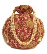 Vintage Gulley Womens Ethnic and Traditional Hand-Held Potli for Giffting and Weddings - Maroon