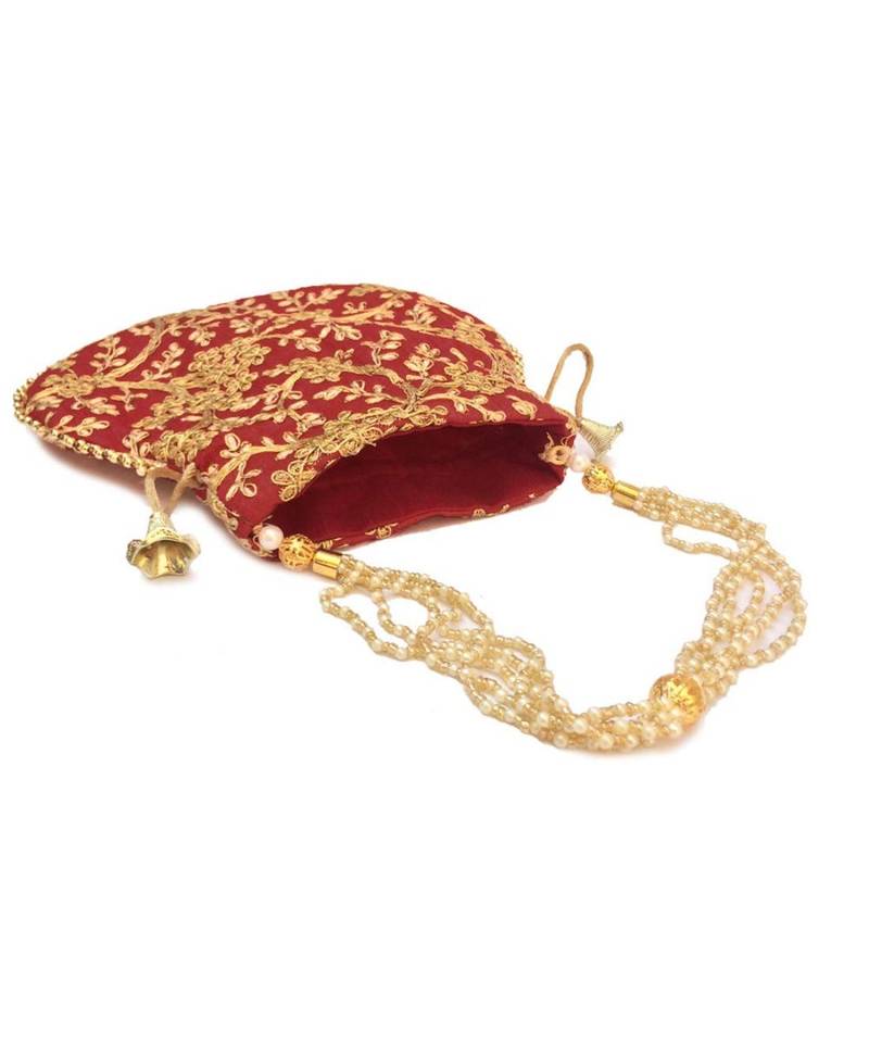 Vintage Gulley Womens Ethnic and Traditional Hand-Held Potli for Giffting and Weddings - Maroon