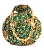 Vintage Gulley Womens Ethnic and Traditional Hand-Held Potli for Giffting and Weddings - Green