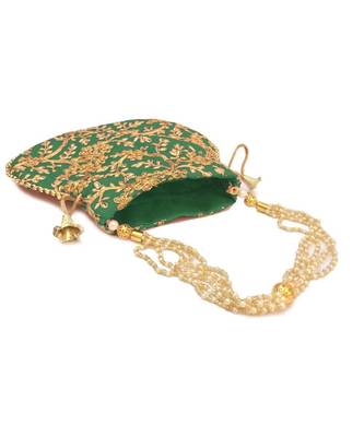 Vintage Gulley Womens Ethnic and Traditional Hand-Held Potli for Giffting and Weddings - Green 2
