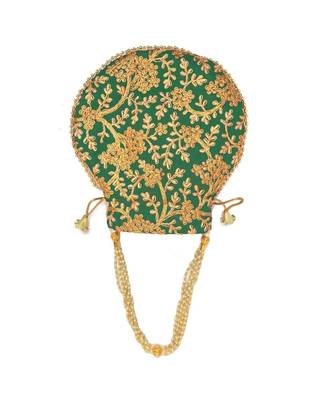 Vintage Gulley Womens Ethnic and Traditional Hand-Held Potli for Giffting and Weddings - Green 3