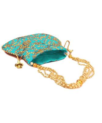 Vintage Gulley Womens Ethnic and Traditional Hand-Held Potli for Giffting and Weddings -Light Blue 2