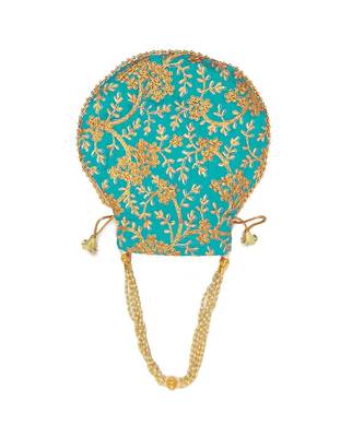 Vintage Gulley Womens Ethnic and Traditional Hand-Held Potli for Giffting and Weddings -Light Blue 3