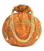 Vintage Gulley Womens Ethnic and Traditional Hand-Held Potli for Giffting and Weddings - Orange