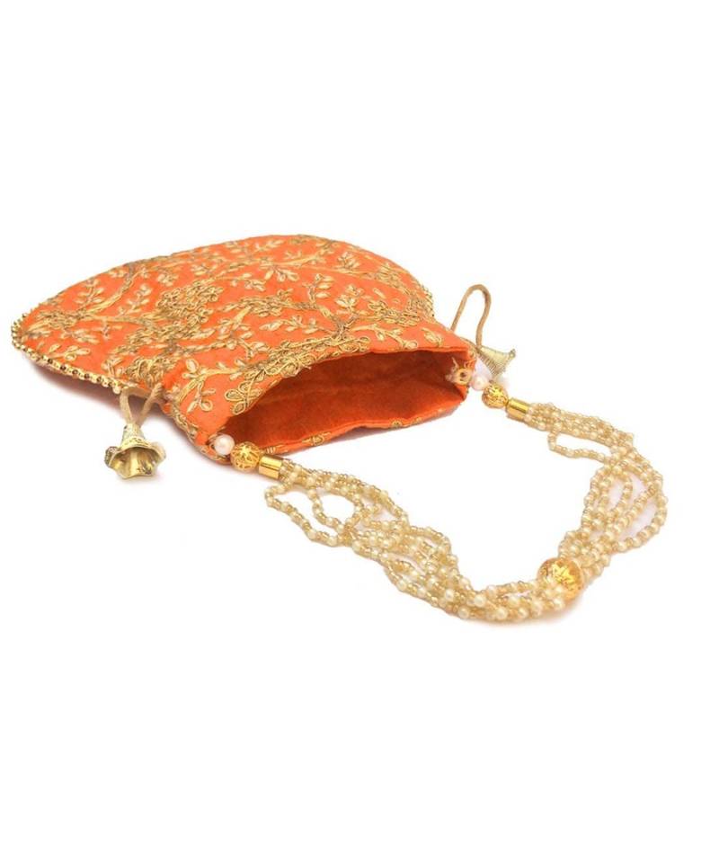 Vintage Gulley Womens Ethnic and Traditional Hand-Held Potli for Giffting and Weddings - Orange