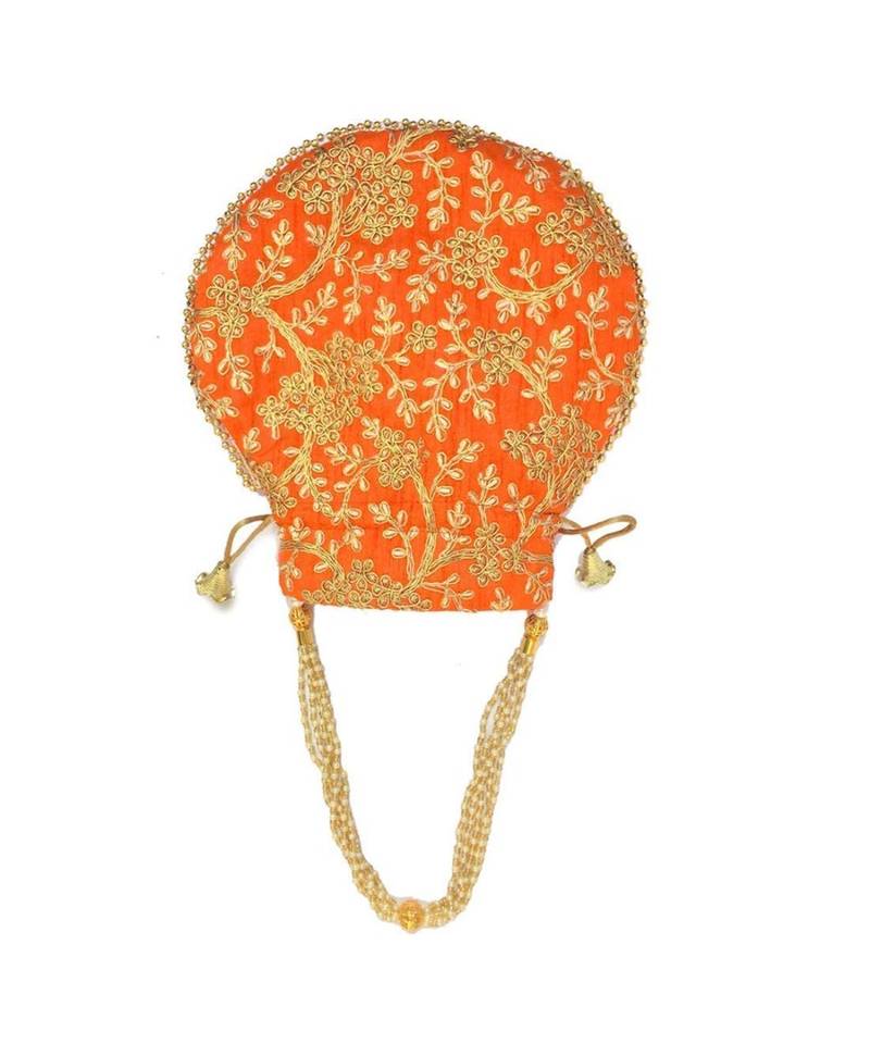 Vintage Gulley Womens Ethnic and Traditional Hand-Held Potli for Giffting and Weddings - Orange
