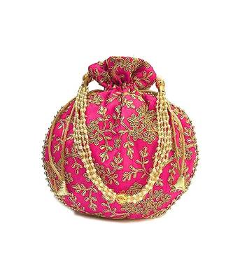 Vintage Gulley Womens Ethnic and Traditional Hand-Held Potli for Giffting and Weddings - Pink 1